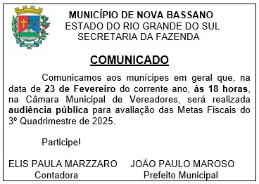 Audiência Pública para Avaliação das Metas Fiscais do 3º Quadrimestre de 2025